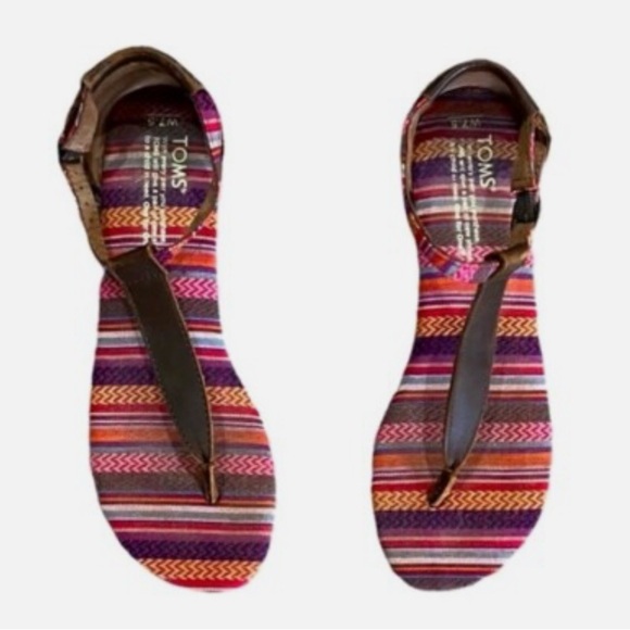 TOMS Playa Woven Leather Thong Sandals Women’s 7.5 Boho Festival Summer Flats - Picture 2 of 3